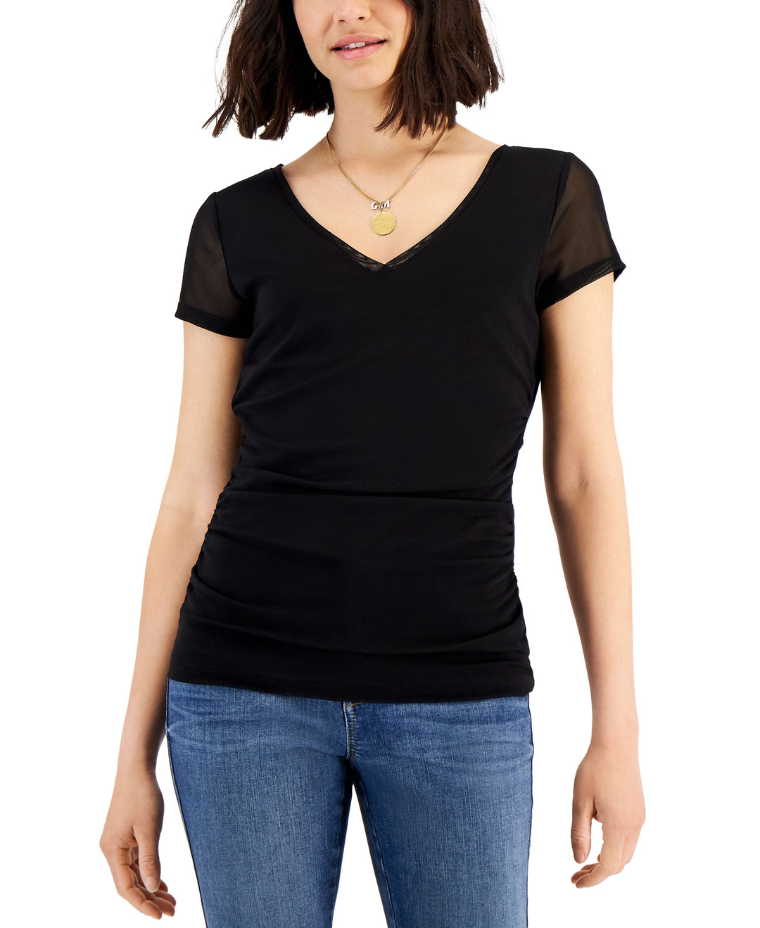INC International Concepts Womens Mesh V Neck T-Shirt