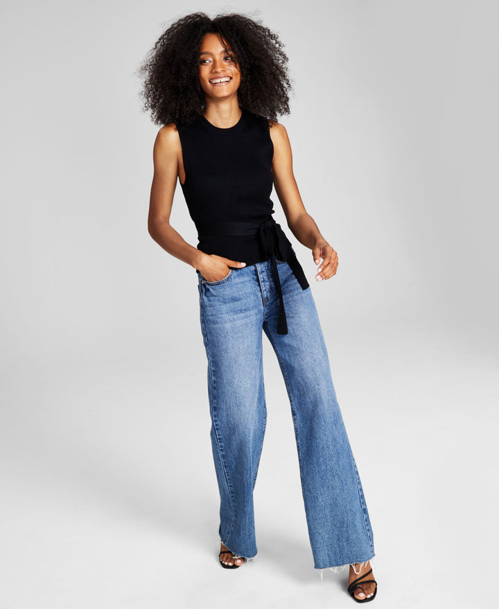 Now This Womens Belted Ribbed Top