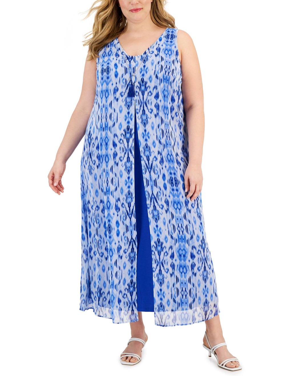JM Collection Plus Size Chiffon Overlay Maxi Dress