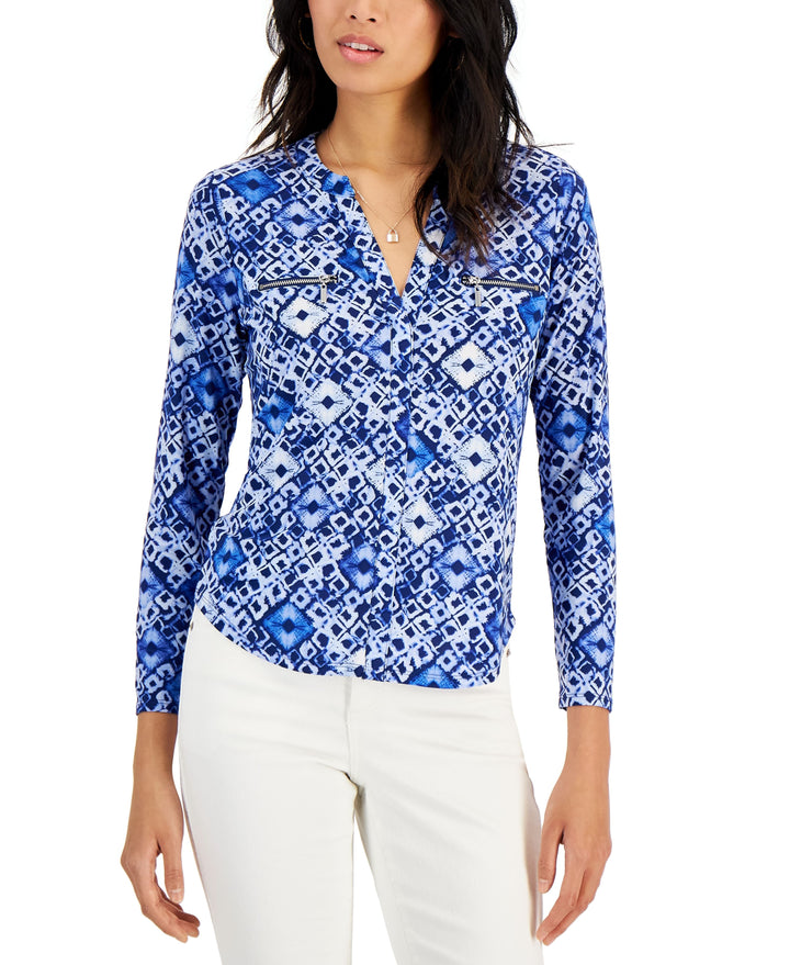 International Concepts Womens Print Zip Pocket Top In