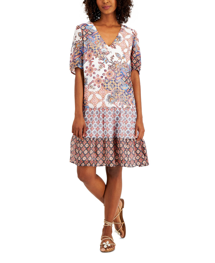 Inc International Concepts Womens Mixed-Print Tiered Dress