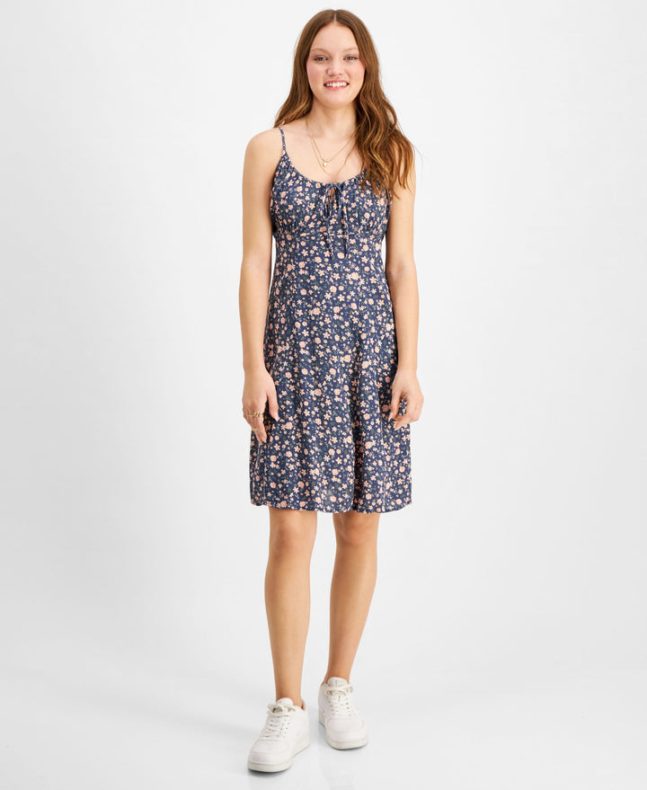 Juniors' Tie-Neck Babydoll Dress