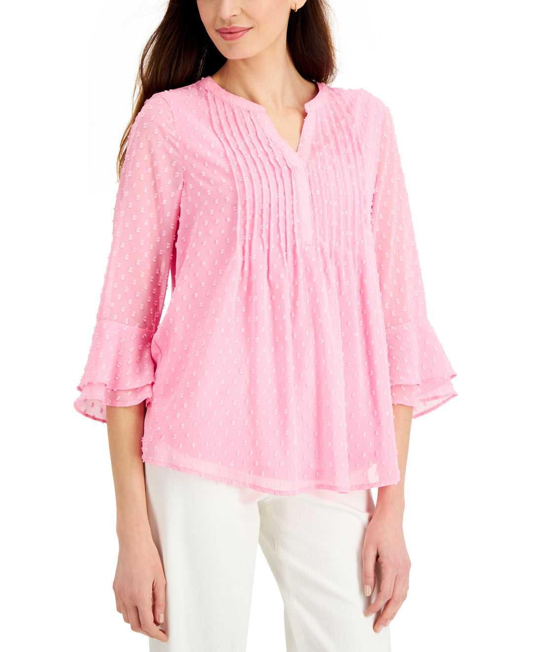 Charter Club Petite Double Ruffle Textured Pintuck Top