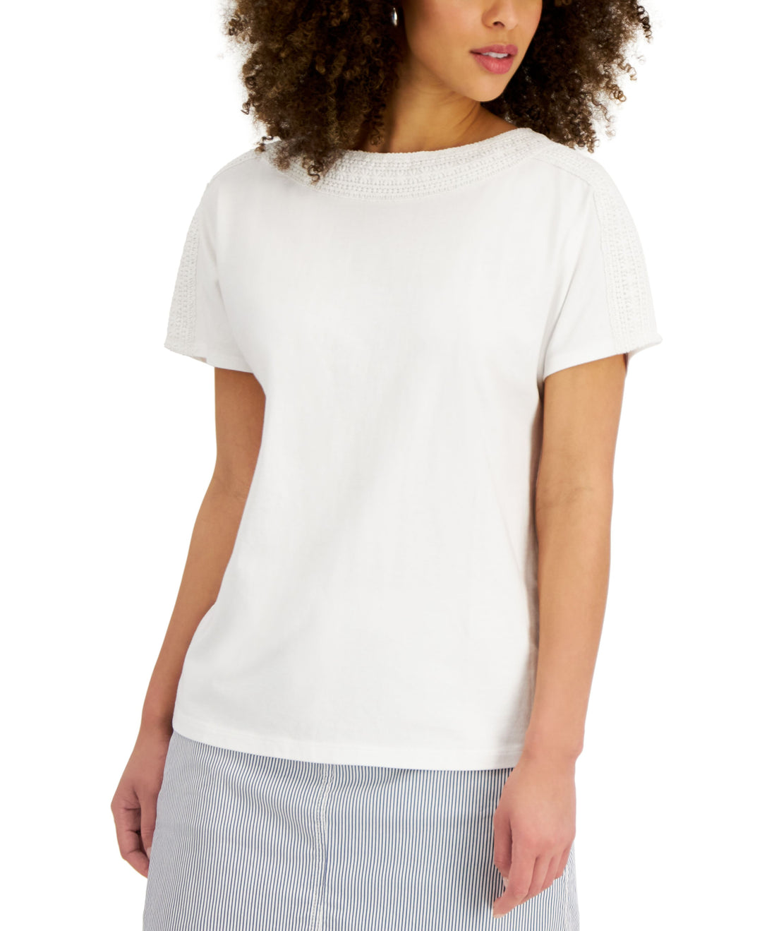 Karen Scott Womens Crochet Trim Top