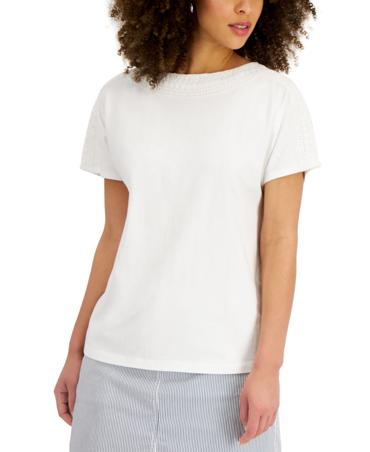 Karen Scott Womens Crochet Trim Top