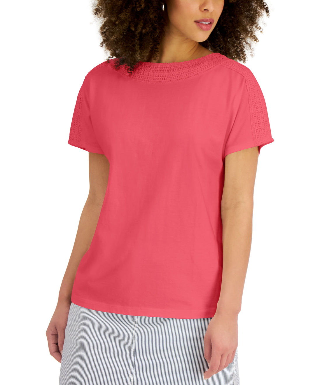 Karen Scott Womens Crochet Trim Top
