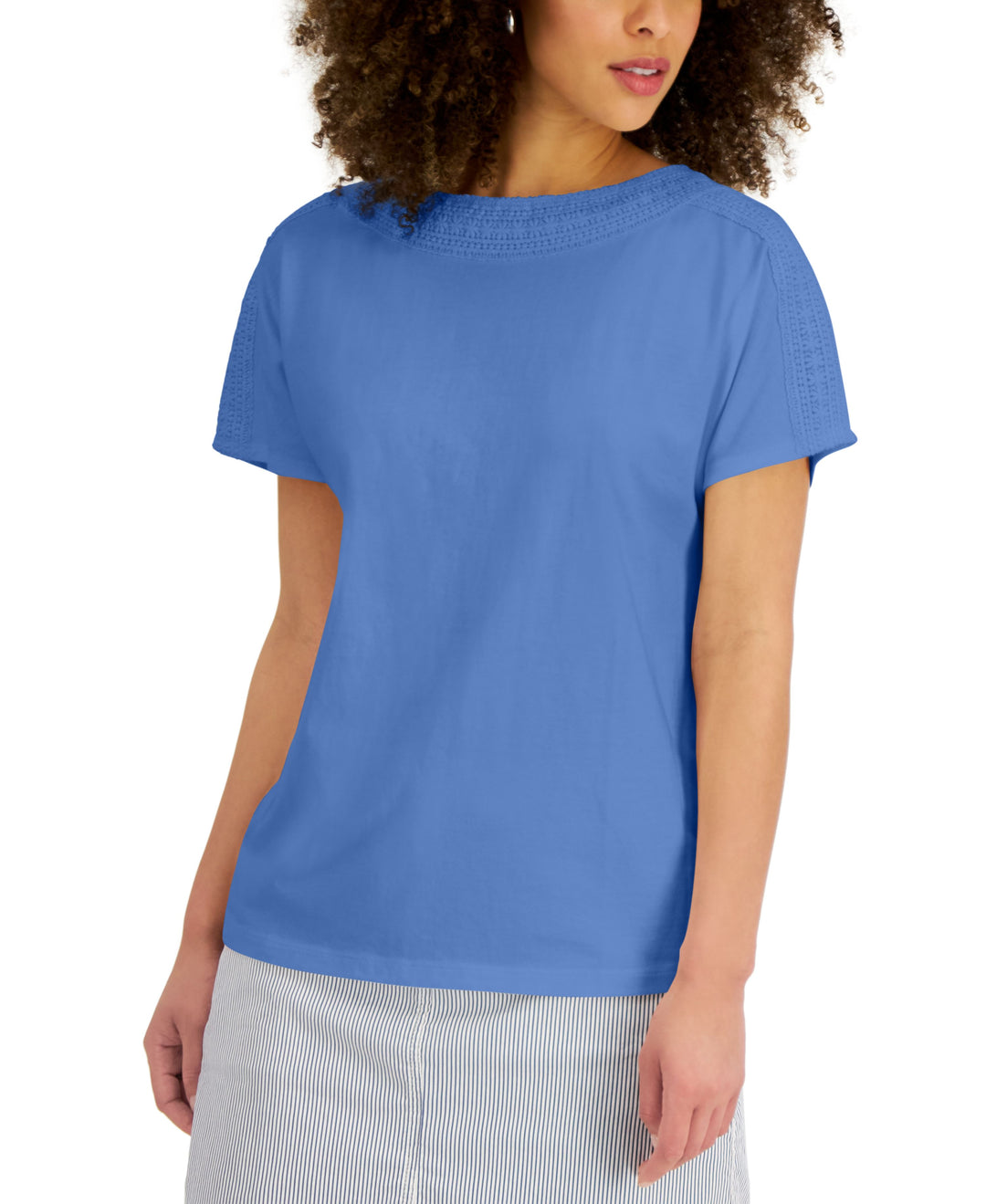 Karen Scott Womens Crochet Trim Top