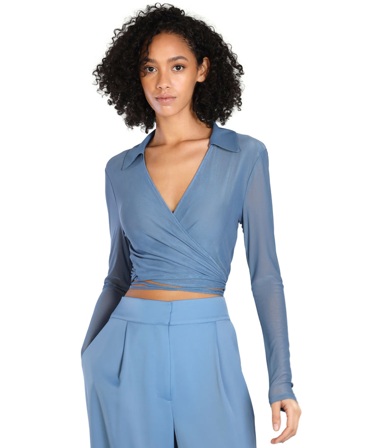 Bar III Nicole Williams English Wrap Top