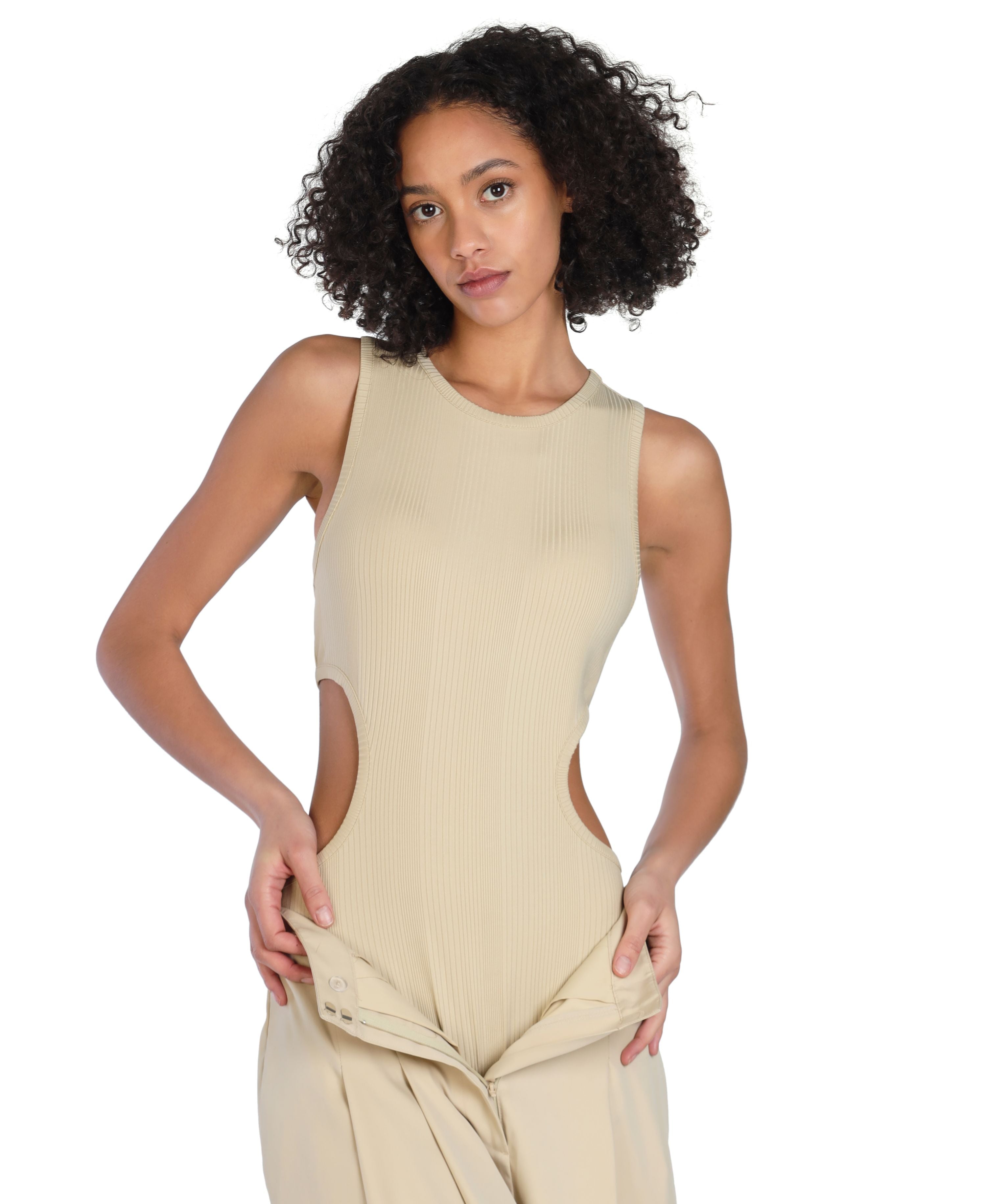 Bar III Nicole Williams English Cutout Ribbed Bodysuit