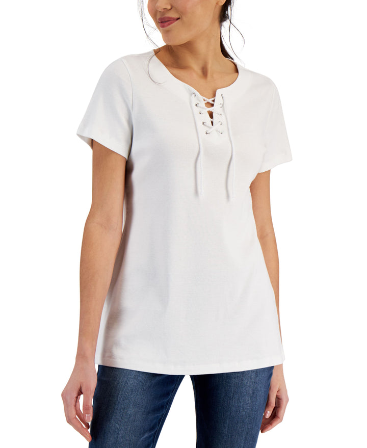 Karen Scott Womens Cotton Lace Up Tunic