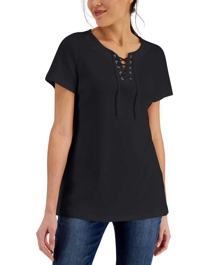 Karen Scott Womens Cotton Lace Up Tunic