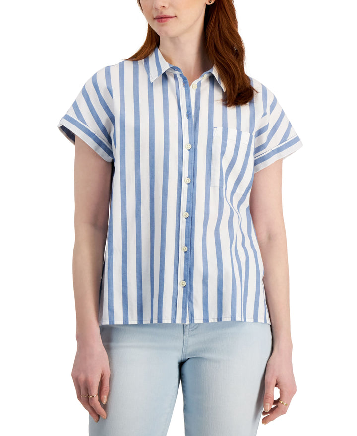 Style & Co Womens Cotton Printed Camp Shirt