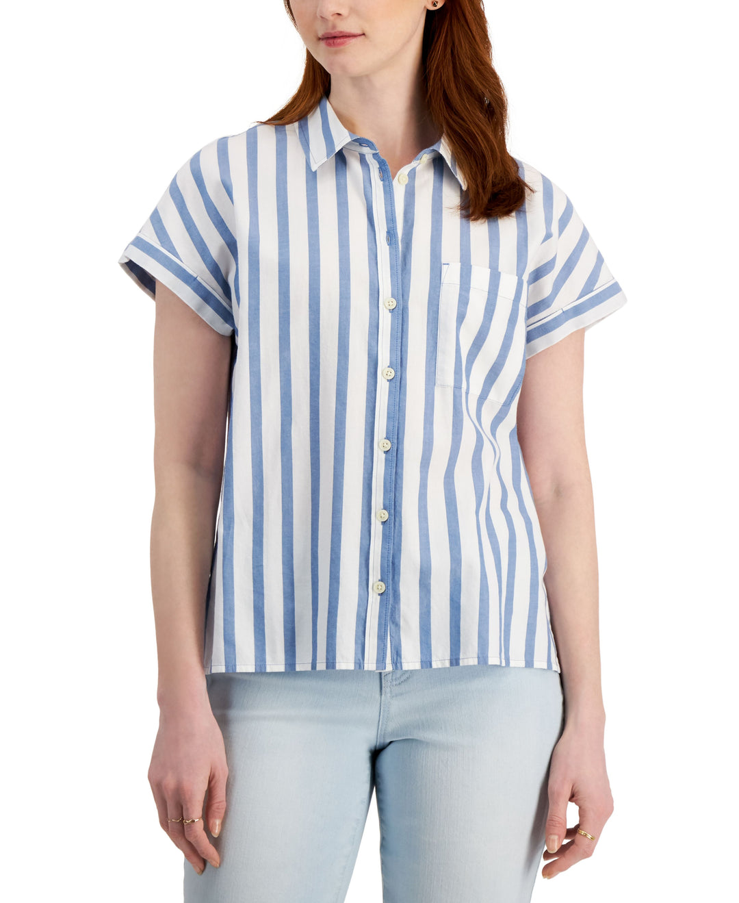 Style & Co Womens Cotton Printed Camp Shirt