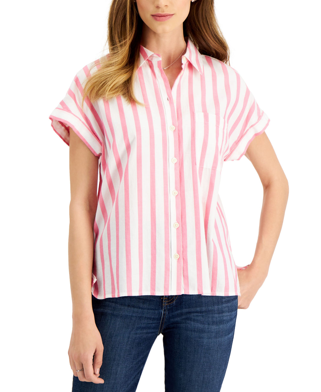 Style & Co Womens Cotton Printed Camp Shirt
