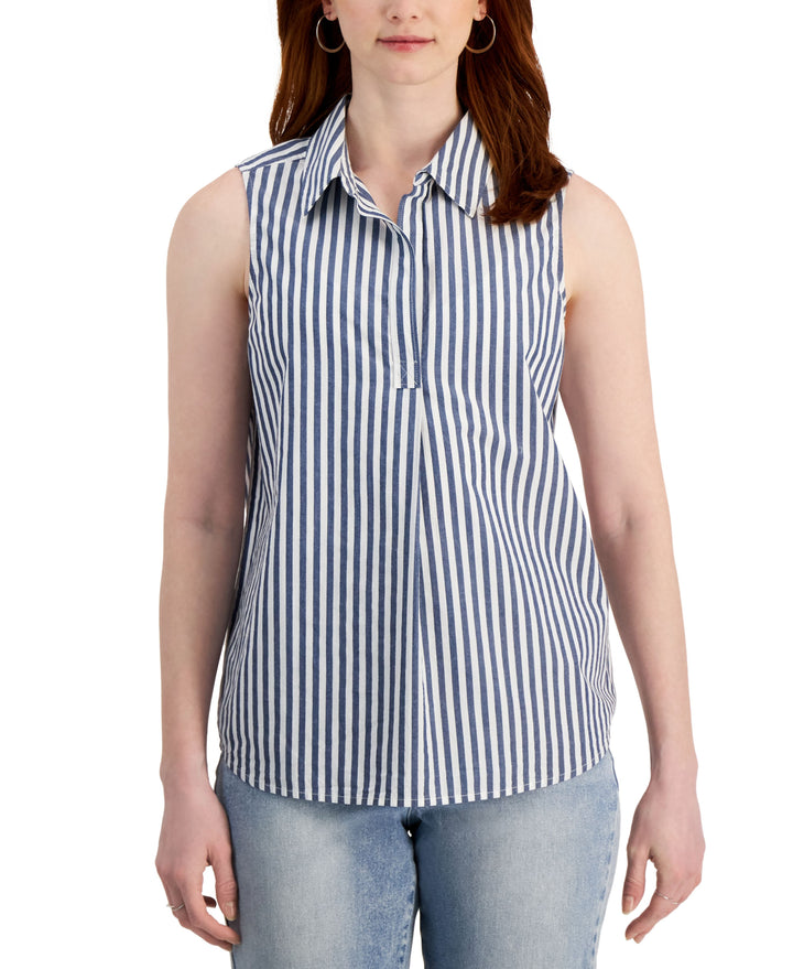 Style & Co Womens Cotton Poplin Printed Sleeveless Popover Shirt