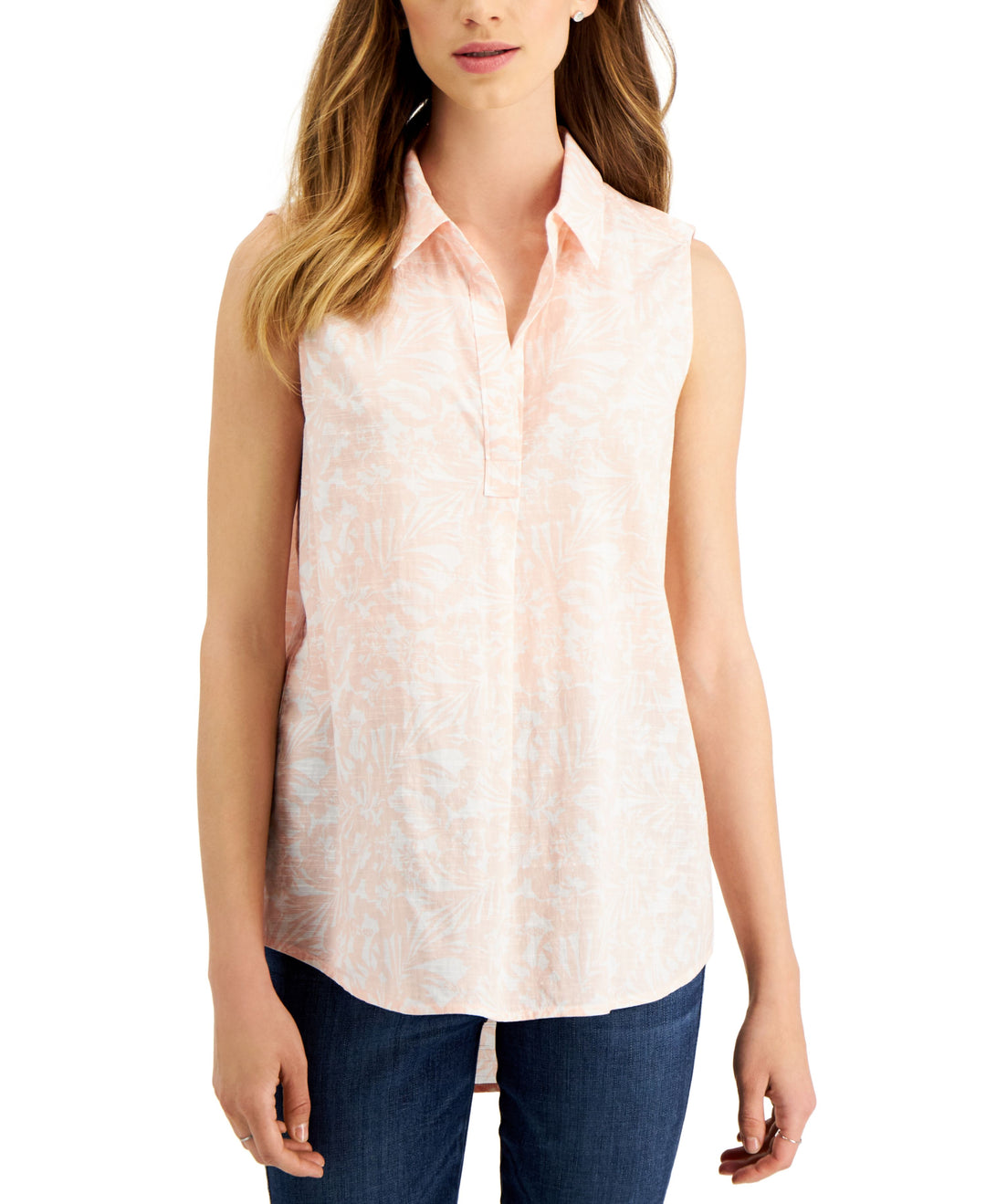 Style & Co Womens Cotton Poplin Printed Sleeveless Popover Shirt