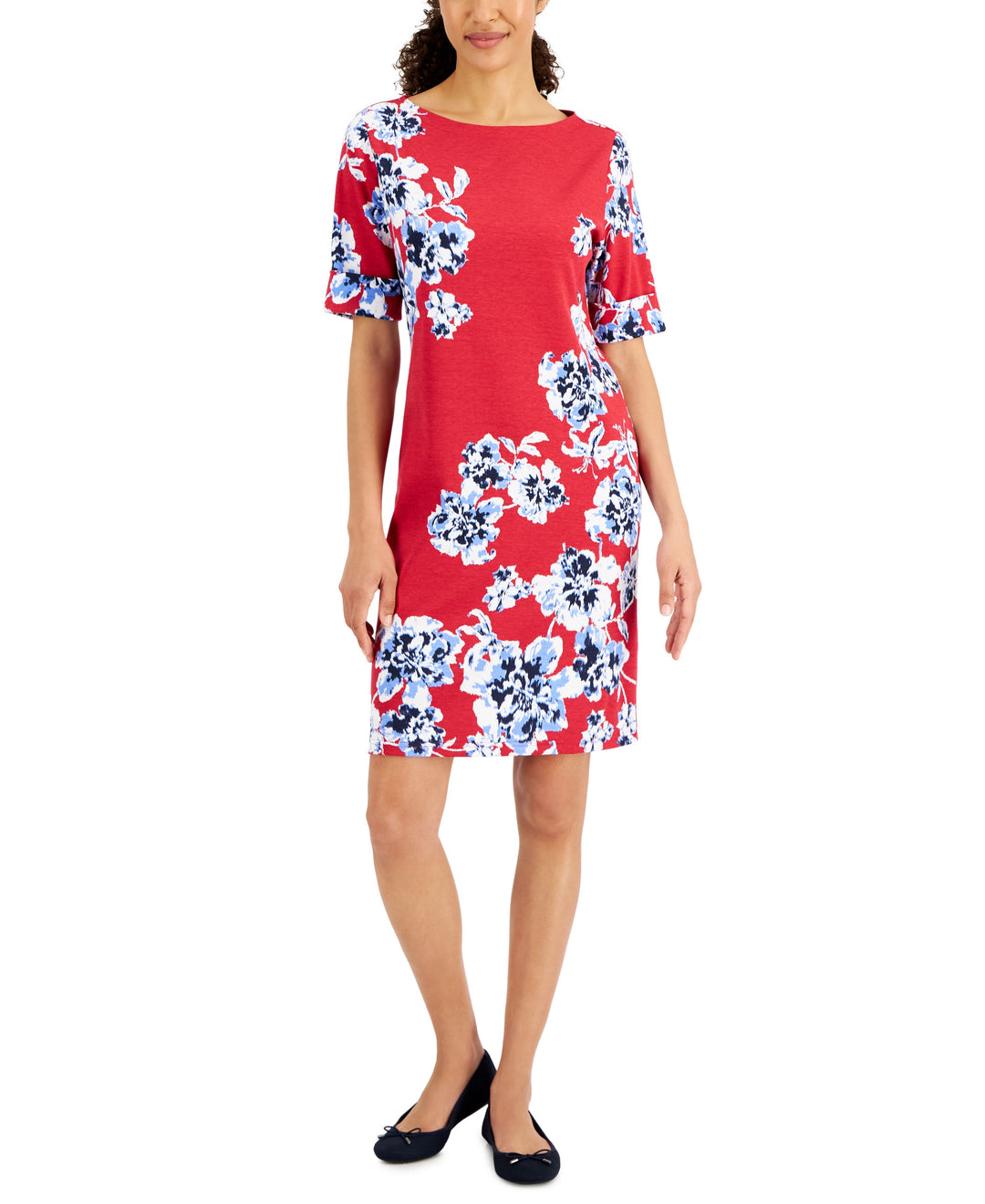 Karen Scott Womens Holiday Floral Printed Dress