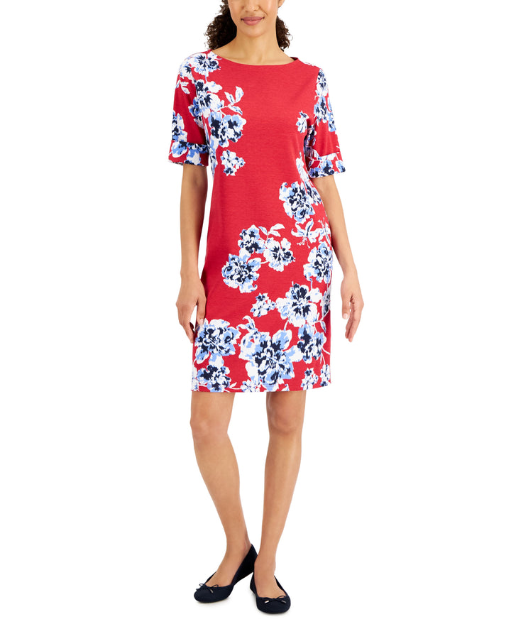Karen Scott Womens Holiday Floral Printed Dress