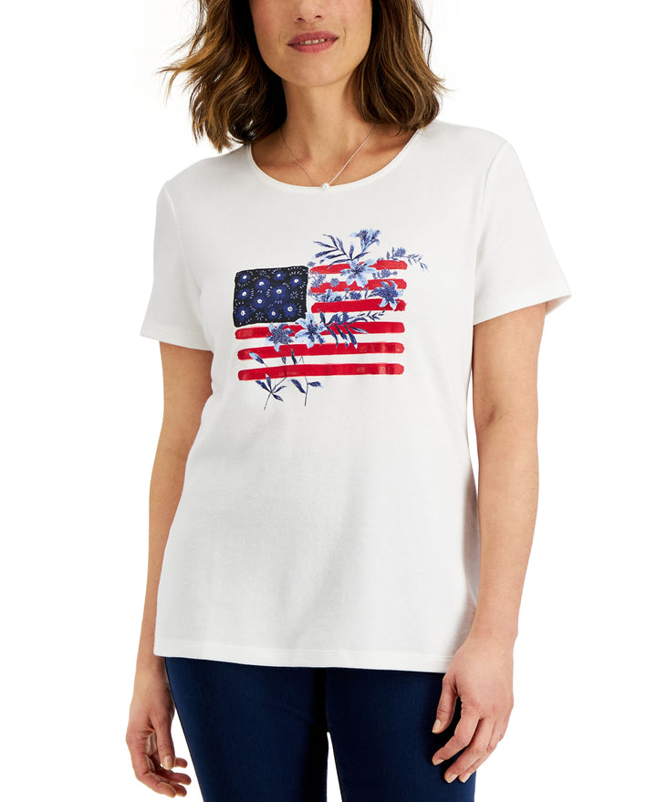 Karen Scott Womens Wild Free Flag Print Top