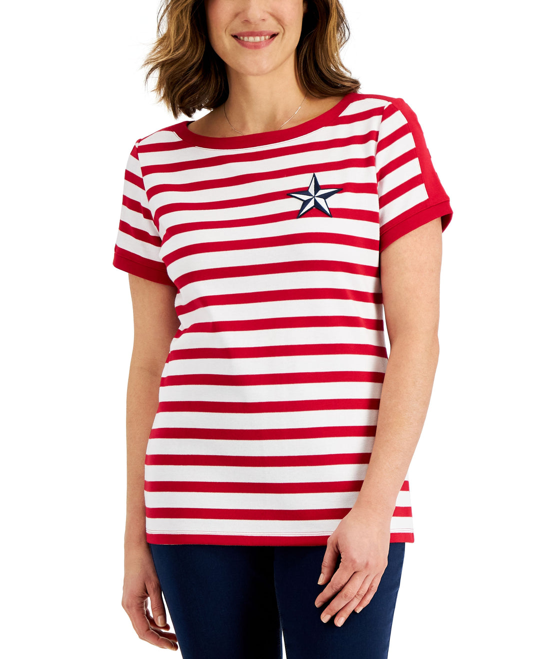Karen Scott Womens Nautical Star Striped Top