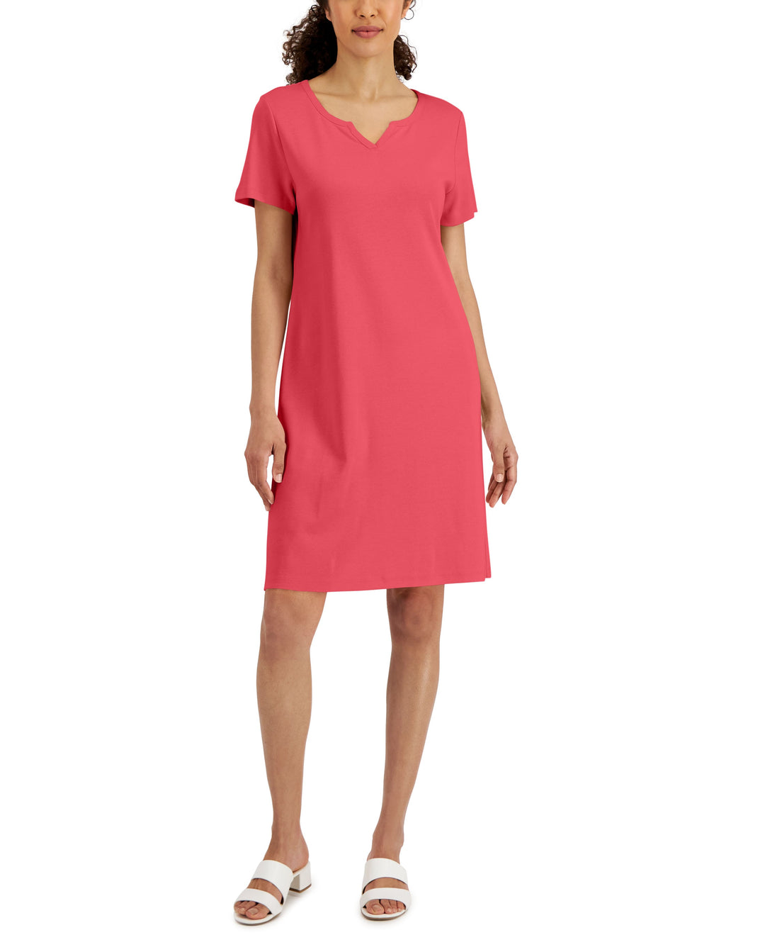 Karen Scott Womens Cotton Split Neck Dress