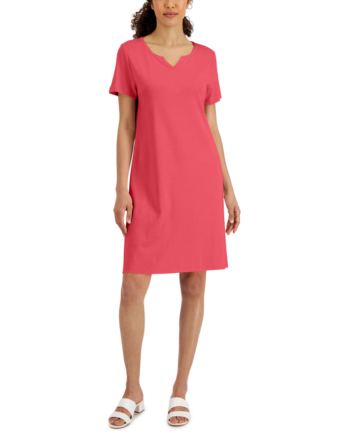 Karen Scott Womens Cotton Split Neck Dress