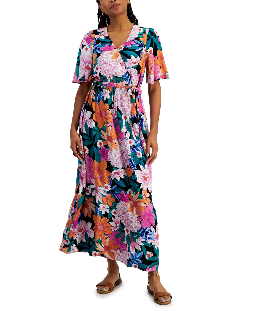 INC International Concepts Petite Printed Surplice Maxi Dress