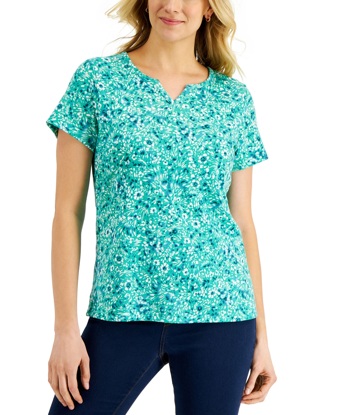 Karen Scott Womens Ditsy Dream Floral Print Top