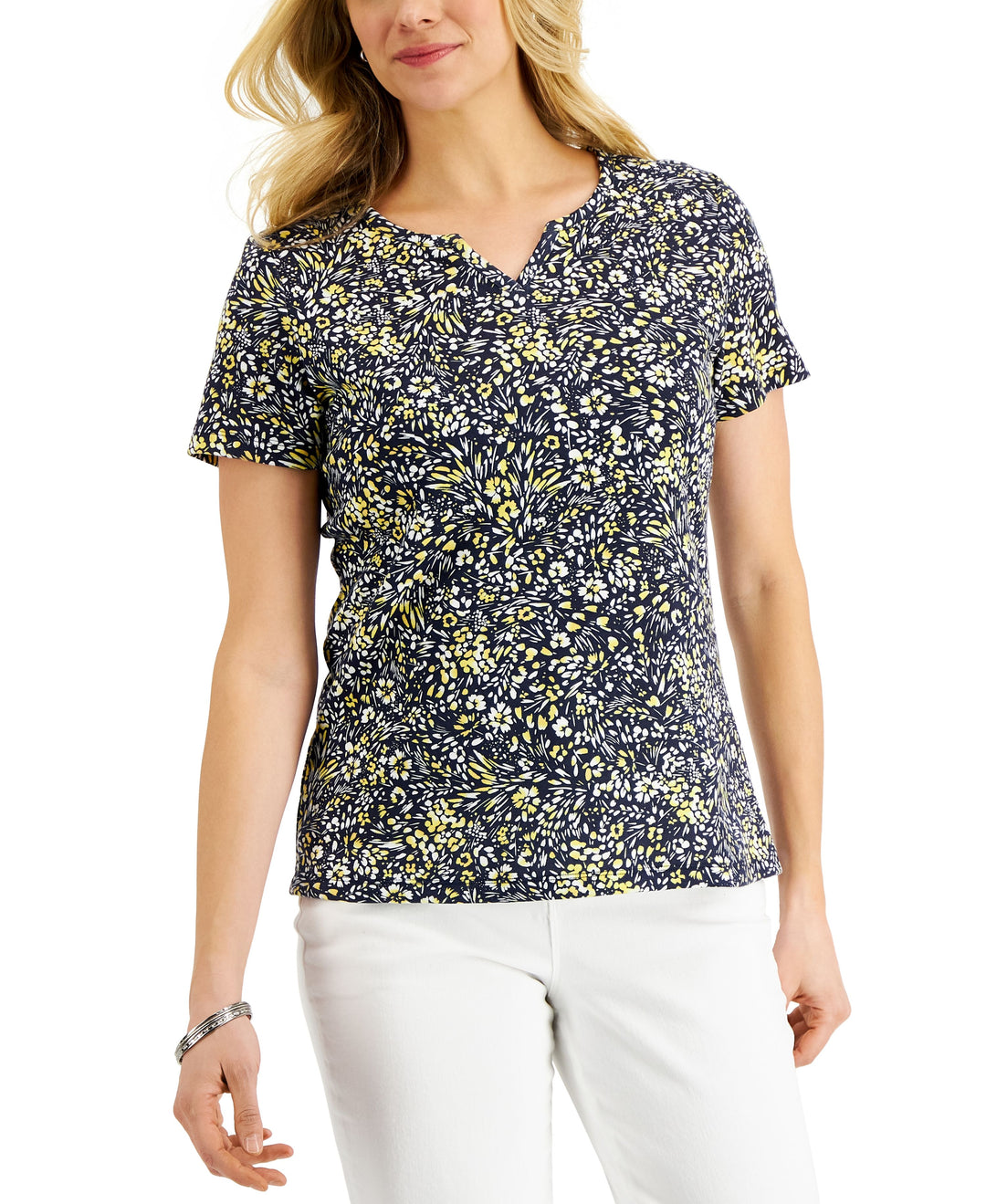 Karen Scott Womens Ditsy Dream Floral Print Top
