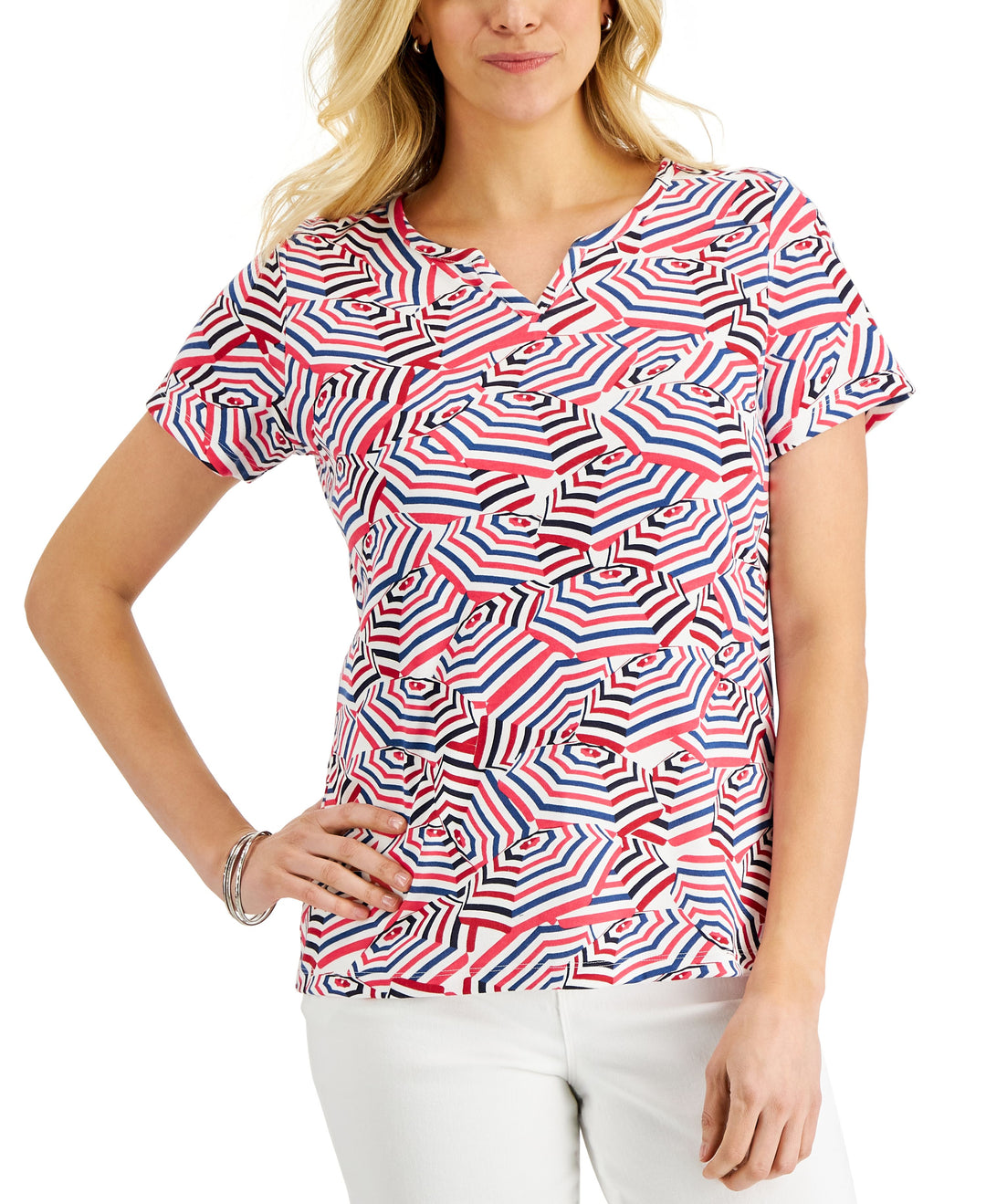 Karen Scott Womens Beach Umbrella Party Printed Top