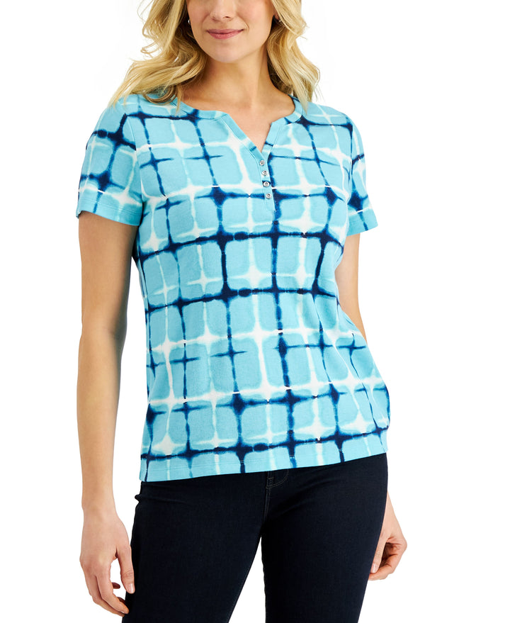 Karen Scott Womens Firecracker Printed Henley Top