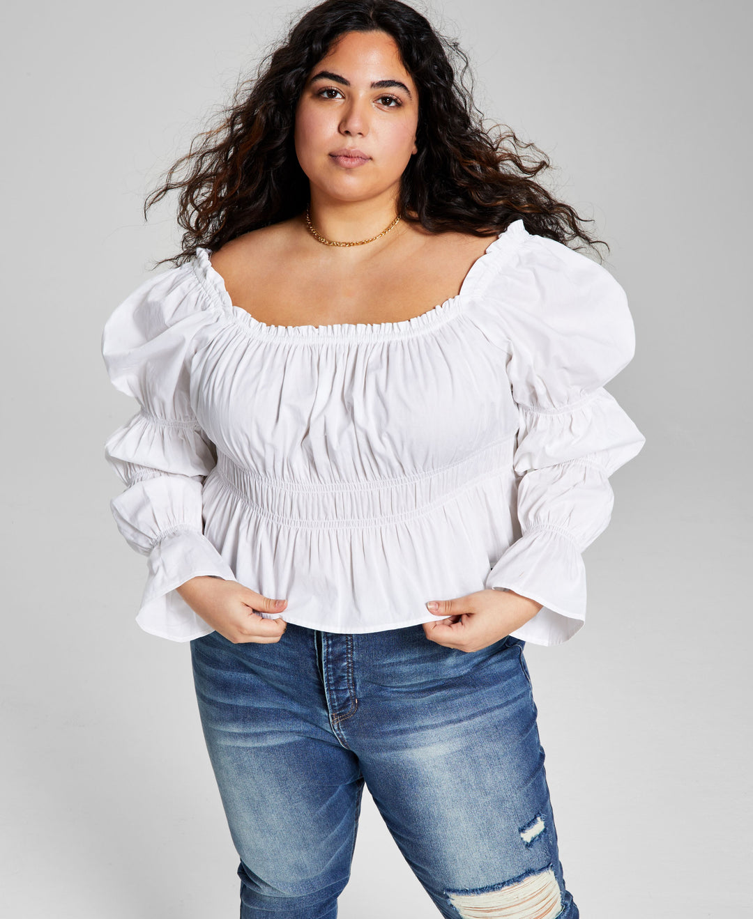 Now This Trendy Plus Size Ruched Poplin Shirt