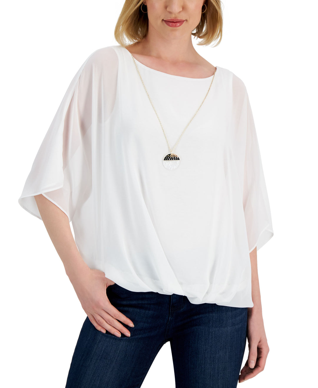 JM Collection Womens Bubble Hem Necklace Top