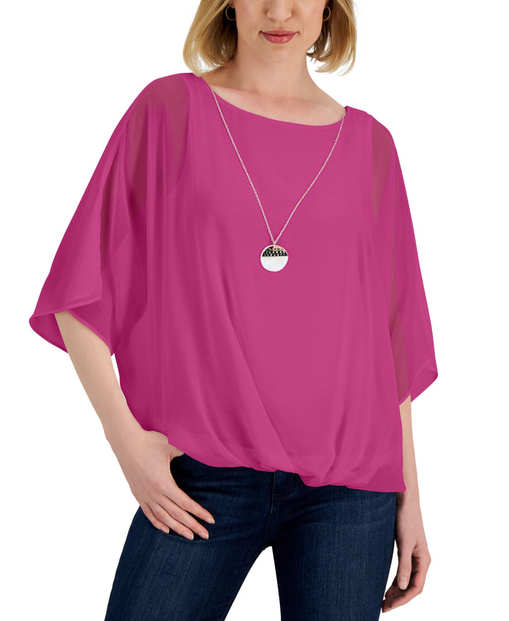 JM Collection Womens Bubble Hem Necklace Top