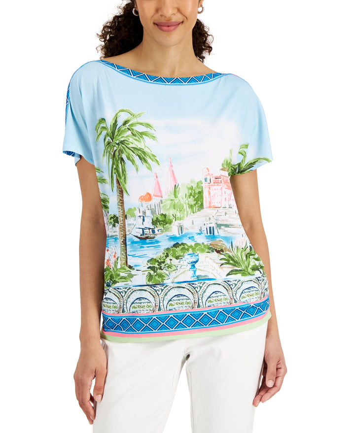JM Collection Womens Exotic Voyage Graphic Print Top