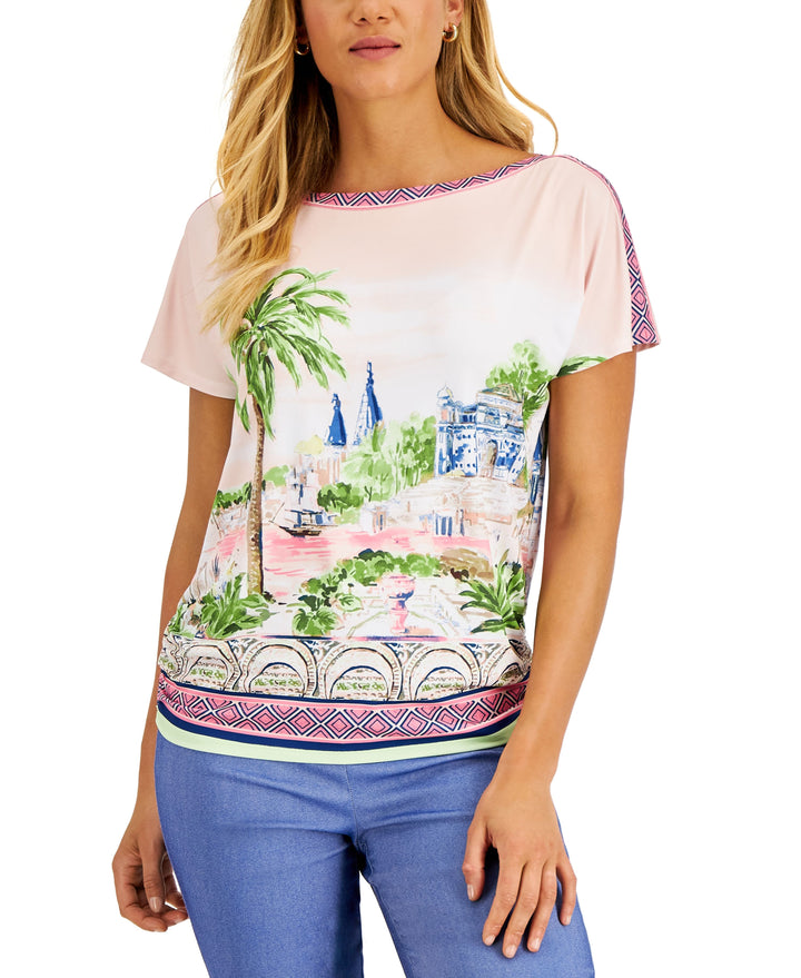 JM Collection Womens Exotic Voyage Graphic Print Top