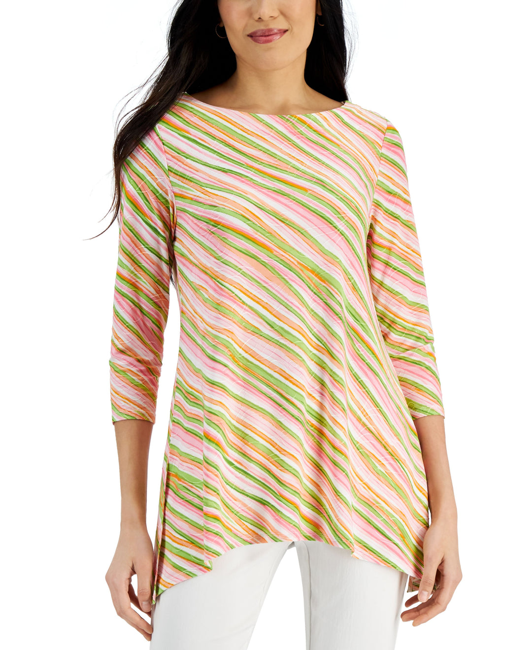 JM Collection Womens Printed Handkerchief Hem Top