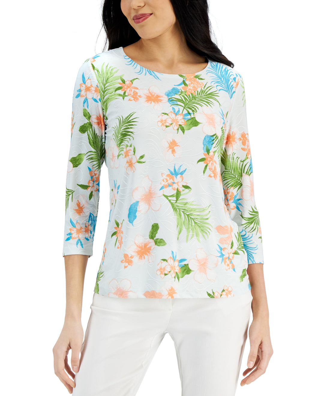 JM Collection Petite 3/4 Sleeve Printed Top