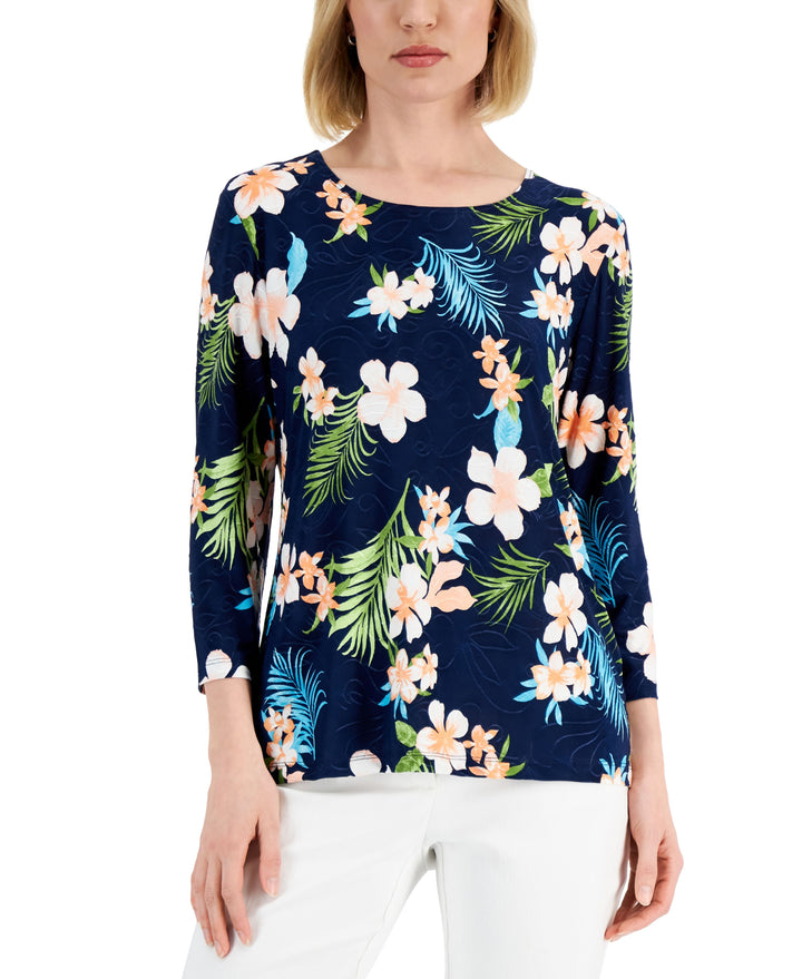 JM Collection Womens Printed Jacquard Top