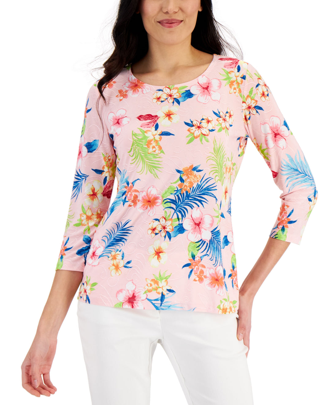 JM Collection Womens Printed Jacquard Top