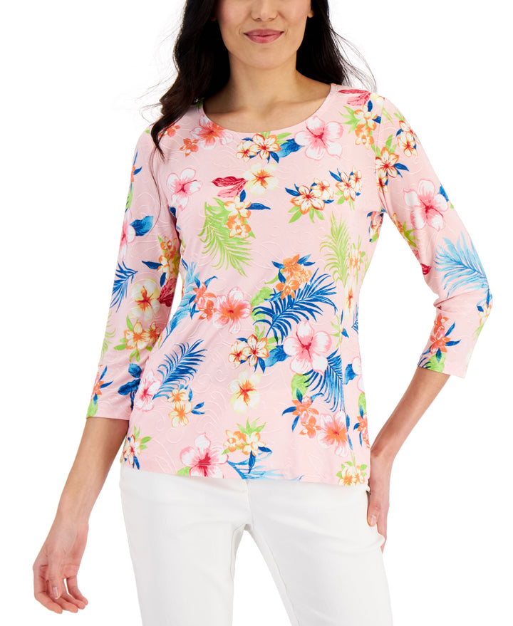 JM Collection Womens Printed Jacquard Top