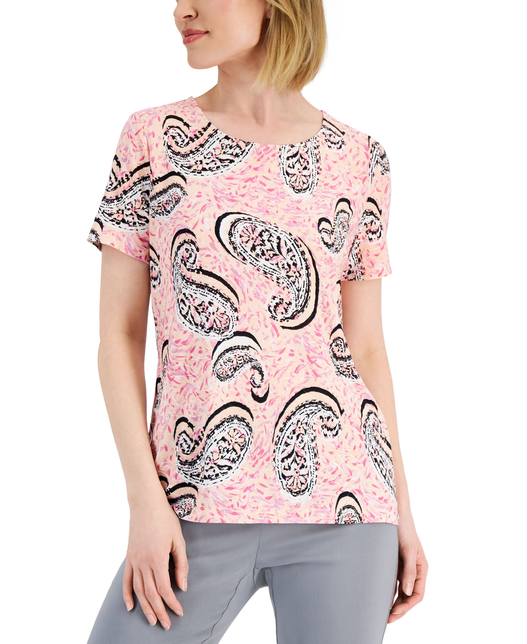 JM Collection Womens Printed Jacquard Top