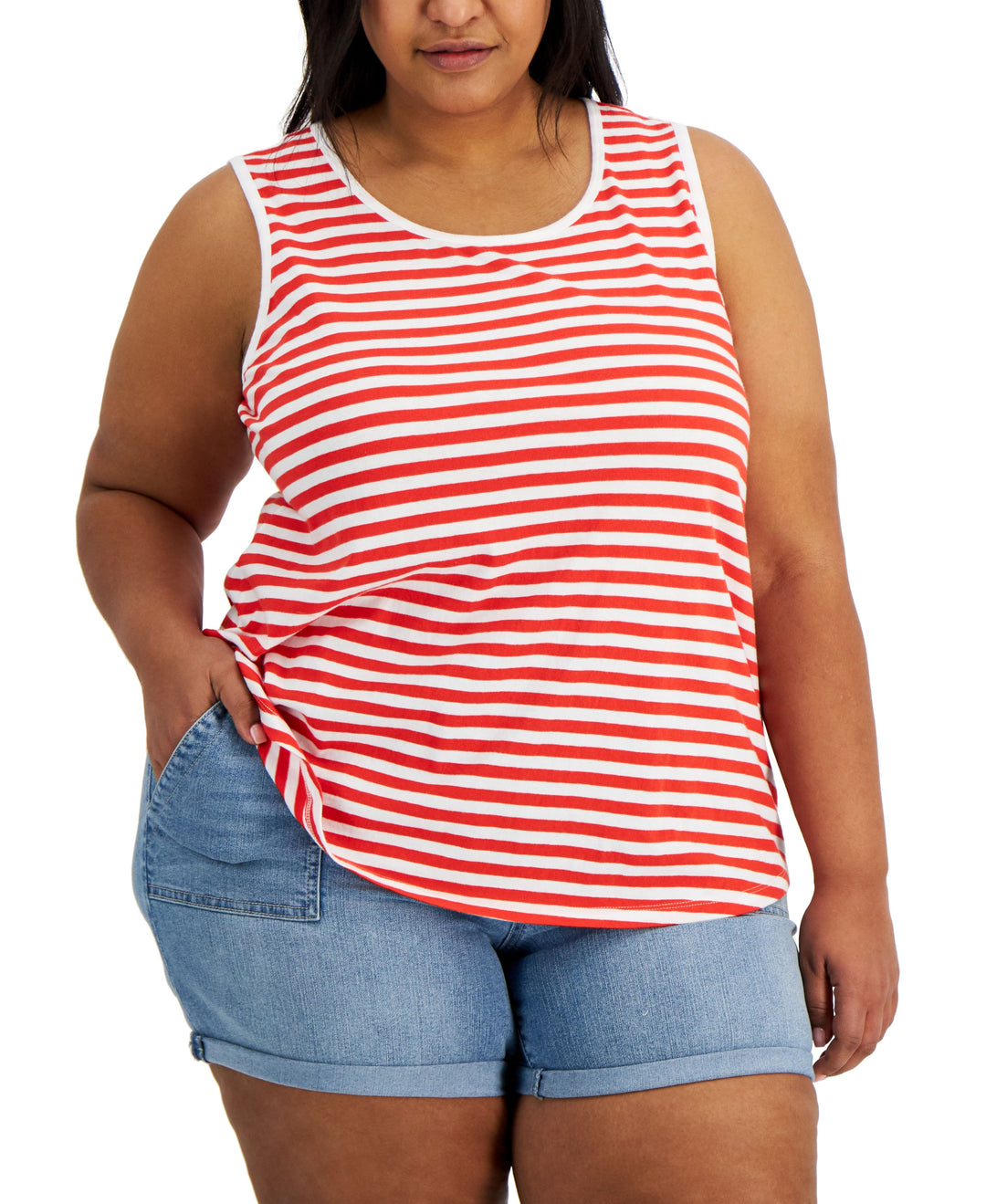 Style & Co Plus Size Cotton Striped Tank