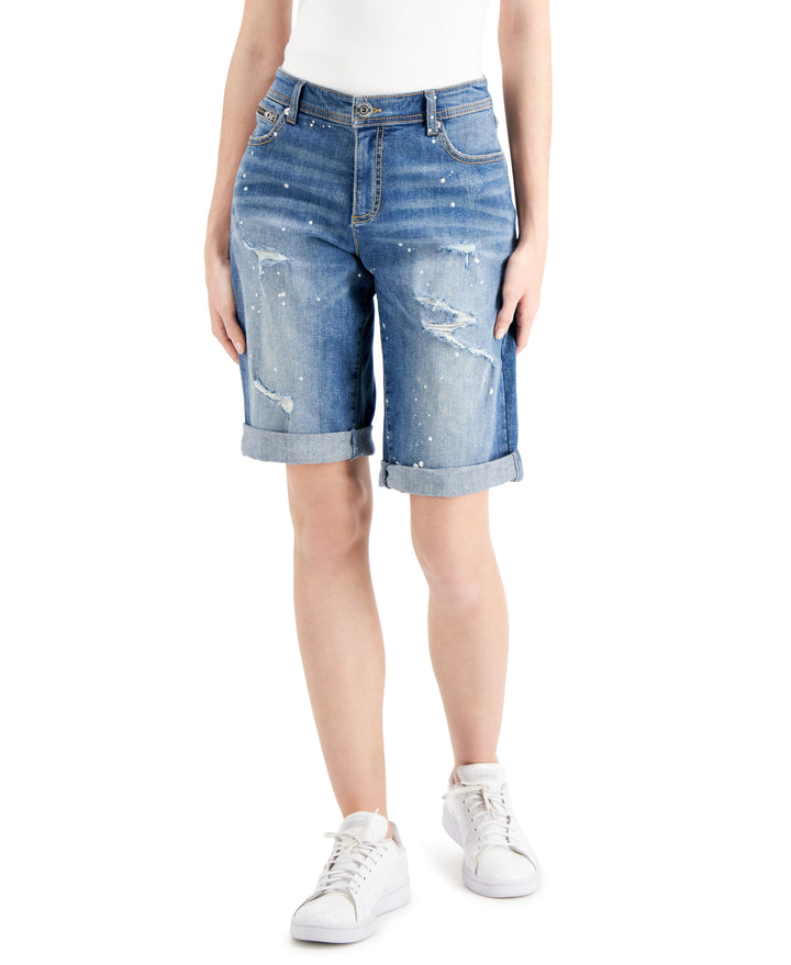 INC International Concepts Curvy Mid Rise Ripped Bermuda Shorts