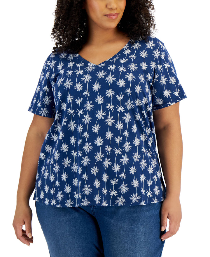 Style & Co Plus Size Cotton V Neck T-Shirt