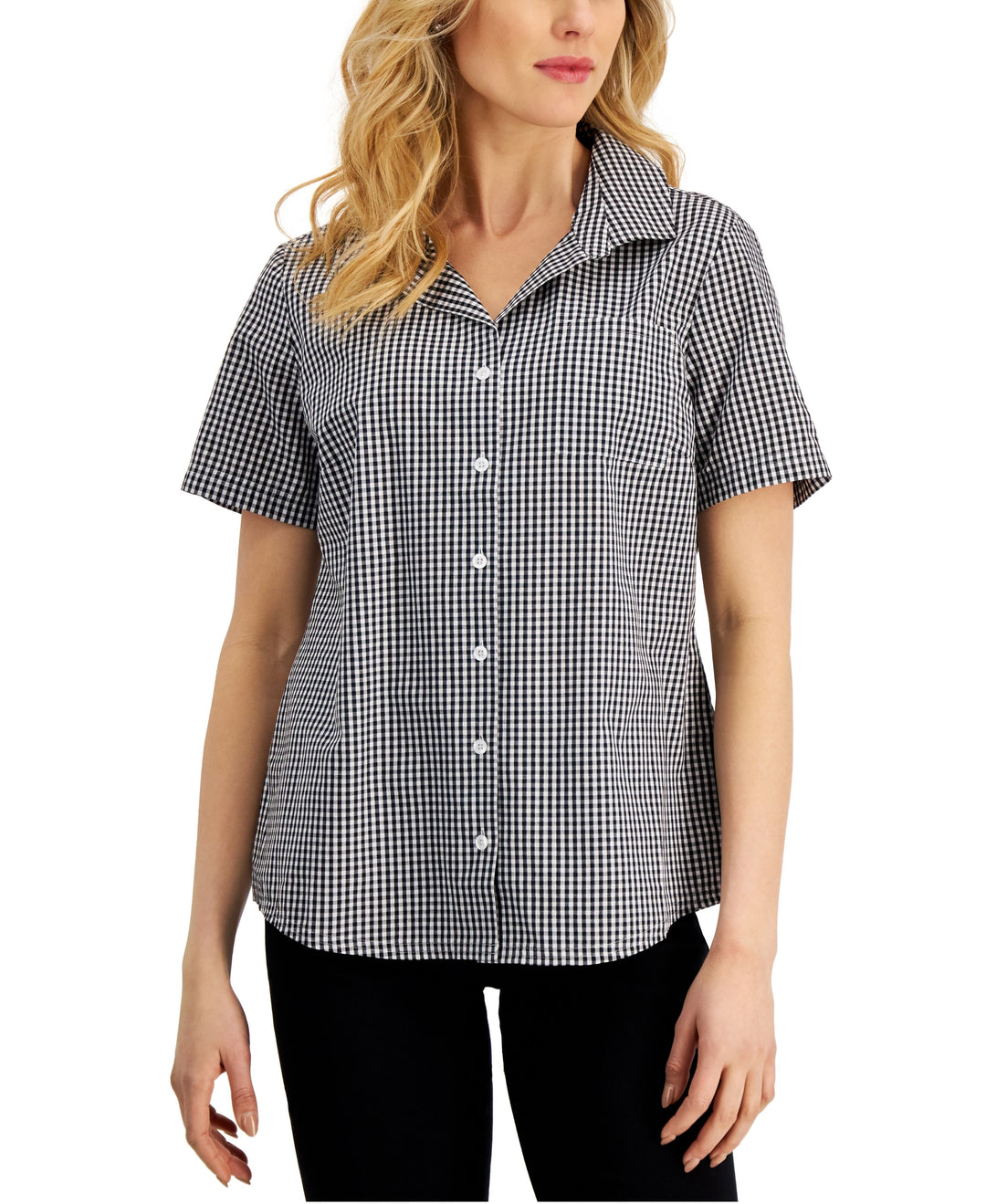 Karen Scott Petite Gingham Woven Shirt