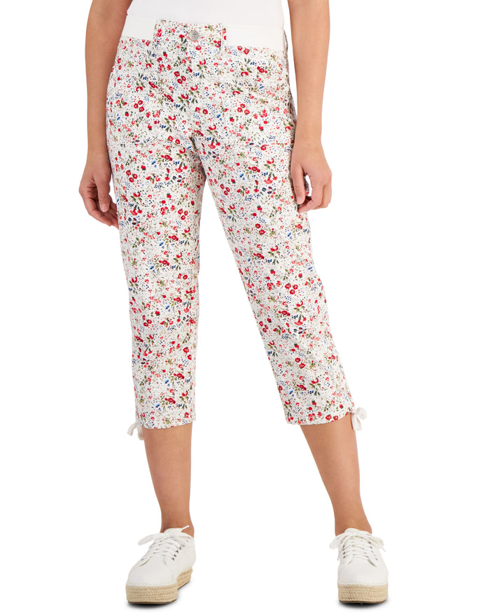 Style & Co Womens Printed Tie Hem Cropped Pants