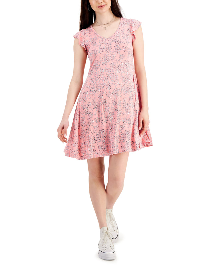 Style & Co Womens Floral Print Flutter Sleeve Dress