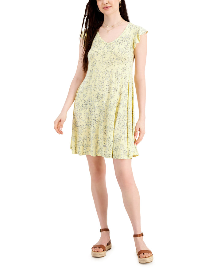 Style & Co Womens Floral Print Flutter Sleeve Dress