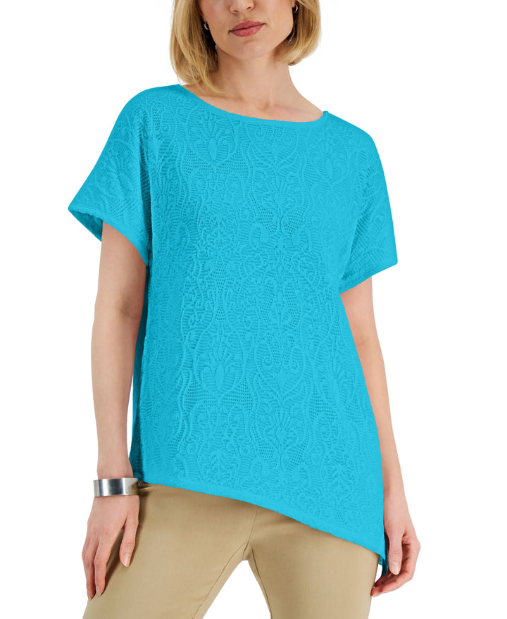 JM Collection Womens Crochet Asymmetrical Hem Top